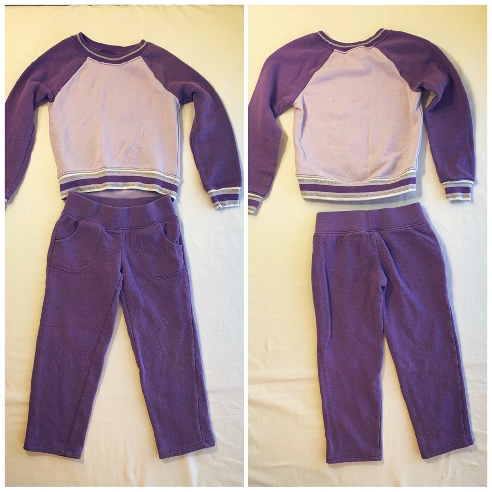 Purple 2 piece athletic sweatpants outfit sweatshirt sweatpants glitter accents